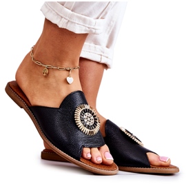 Leather Fashionable Slippers Lewski Shoes 3132 / O Black