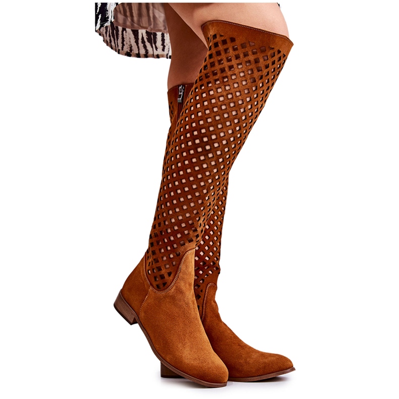 PA2 Red Arinna Suede Boots With Openwork Pattern brown