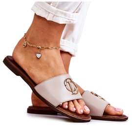 Leather Women's Slippers Nicole 2735 Beige Leather Women's Slippers Nicole 2735 Beige