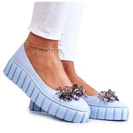 PA2 Leather Ballerinas On A Platform With A Light Blue Ladette Ornament