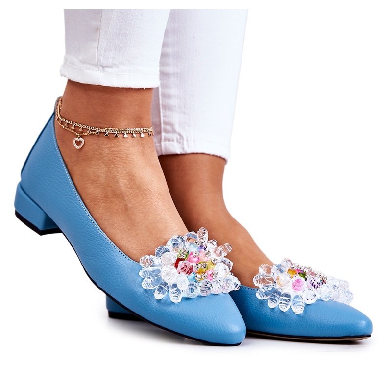 PA2 Leather Ballerinas With Elegant Blue Millany Decoration