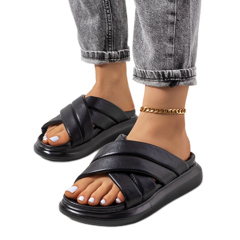 Black slippers on the Allport platform Black slippers on the Allport platform