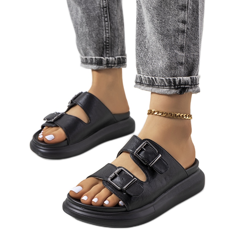 Black slippers with Ageston buckles