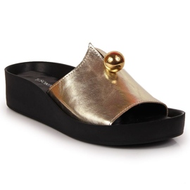 Leather slippers with a decorative ball T. Sokolski W SCA165B golden