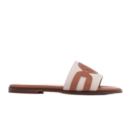 Marco Shoes Elegant slippers made of fabric combined with leather beige
