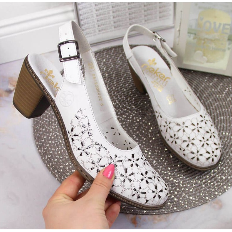 Leather openwork sandals Rieker W RKR531A white