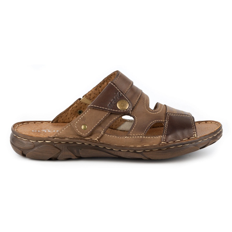 Olivier 460MP brown men's leather slippers beige
