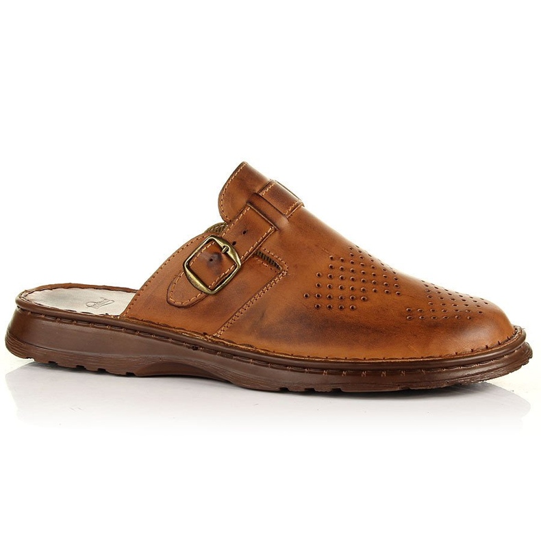 Łukbut Comfortable brown leather men's slippers Lukbut