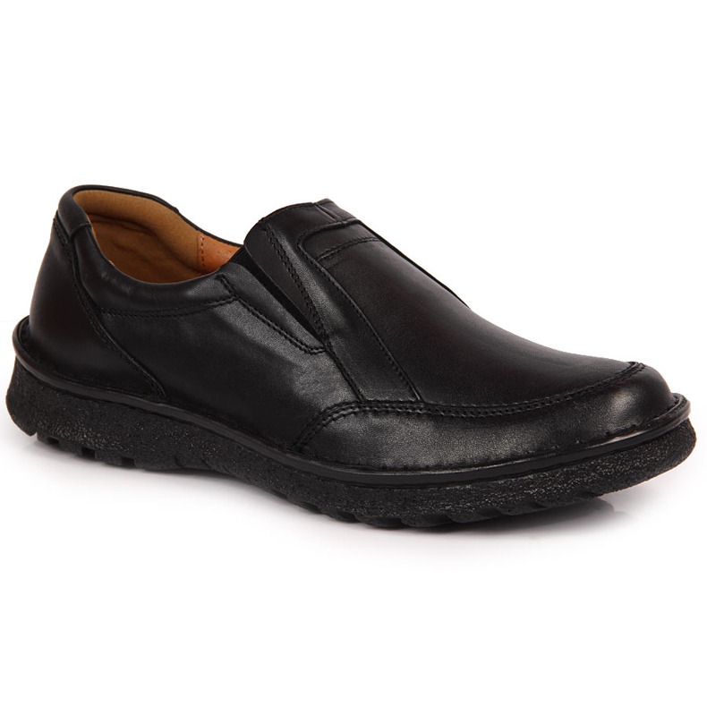 Leather men's slip-on shoes, black Łukbut 946