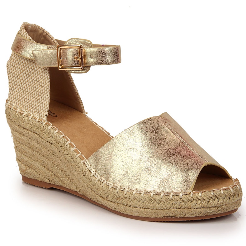 Women's sandals espadrilles on gold wedges eVento golden