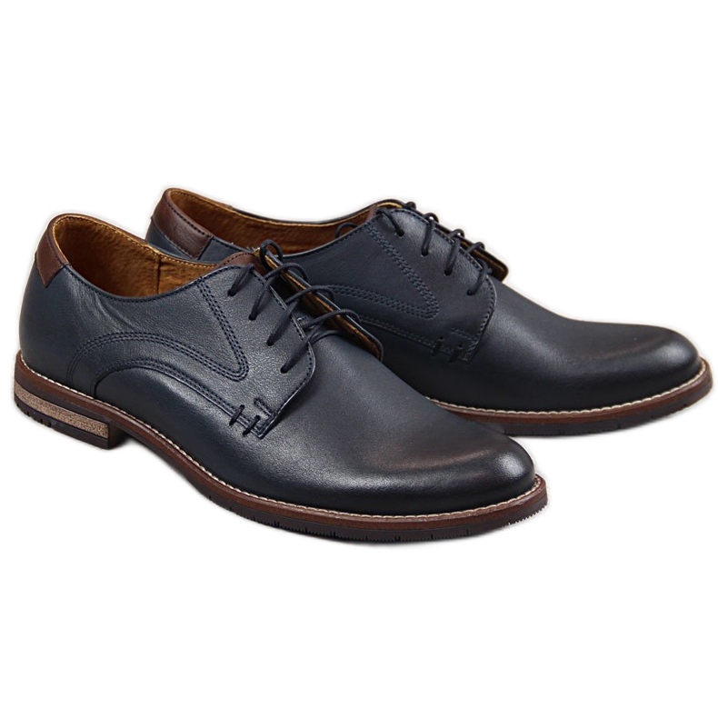 Men's leather shoes, navy blue Gregor 1836