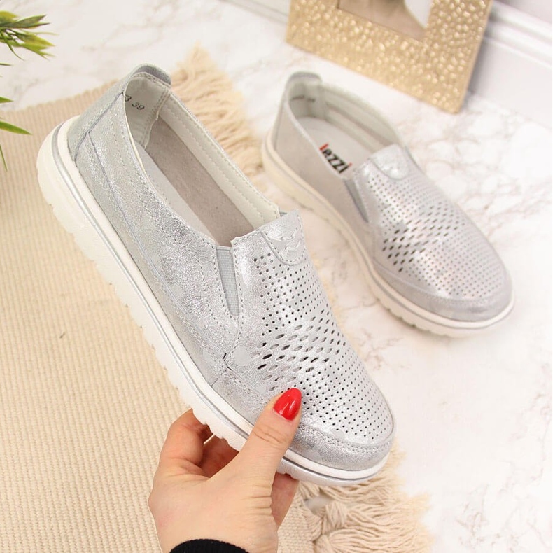 Women's silver openwork leather shoes Jezzi