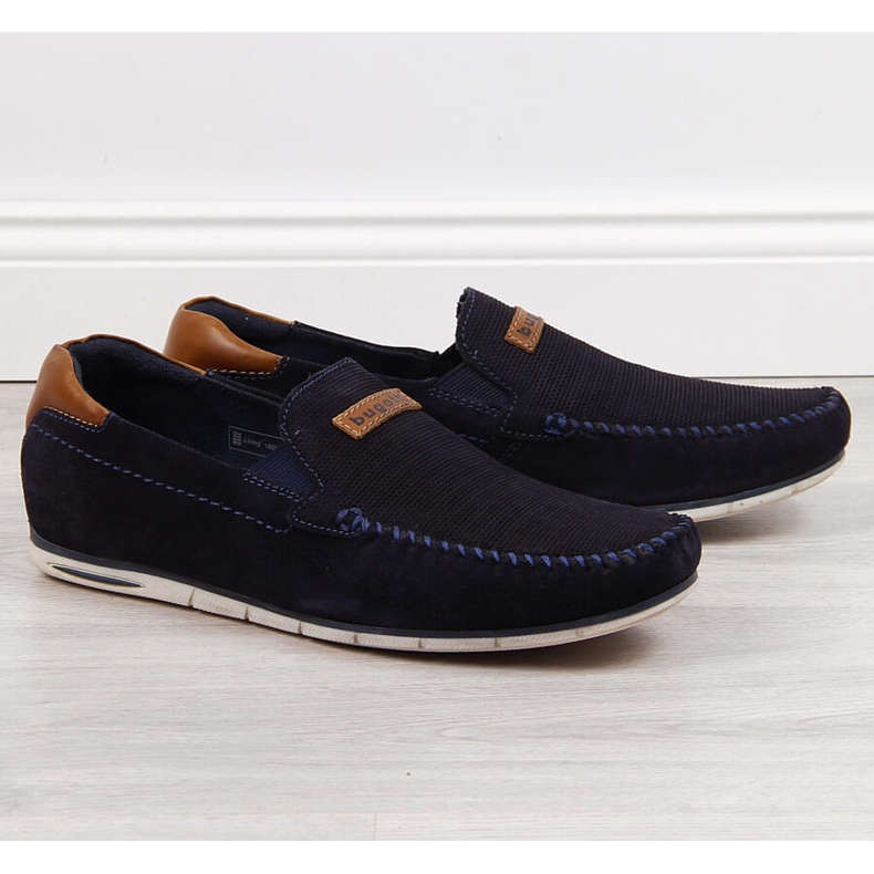 Men's leather loafers navy blue Bugatti HH153084