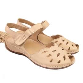 Women's leather sandals on a beige wedge Helios 4011