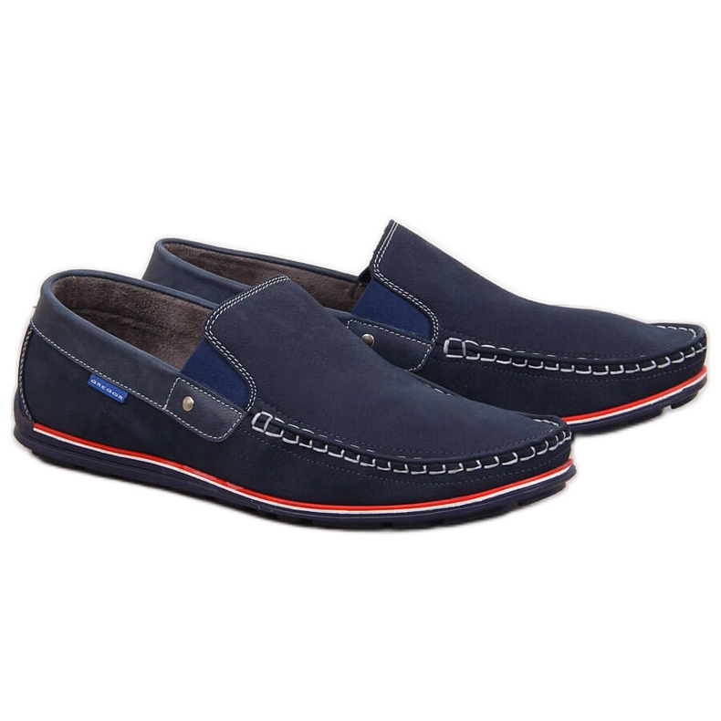 Men's leather loafers slip on navy blue Gregor