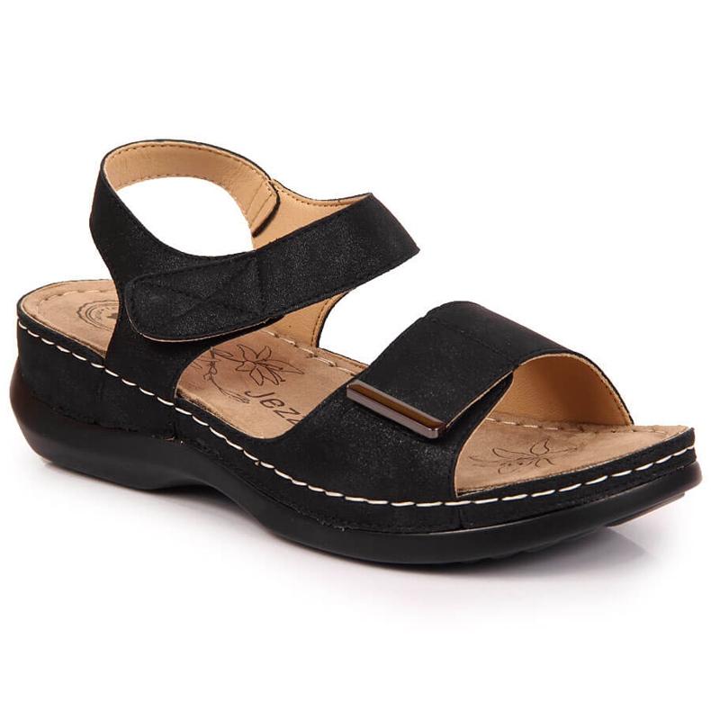 Women's black sandals with black velcro eVento
