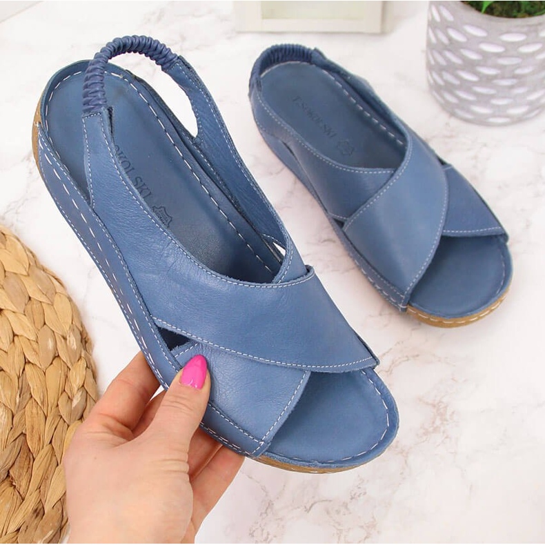 Women's blue leather, slip-on sandals T.Sokolski