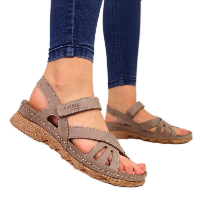 Women's leather sandals with Velcro beige Helios 256