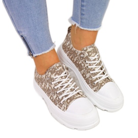 Women's beige sneakers on the platform with inscriptions Sabatina Women's beige sneakers on the platform with inscriptions Sabatina