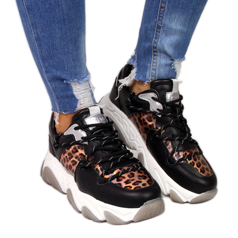 Leather sports shoes for women leopard Goe II2N4067 black Leather sports shoes for women leopard Goe II2N4067 black