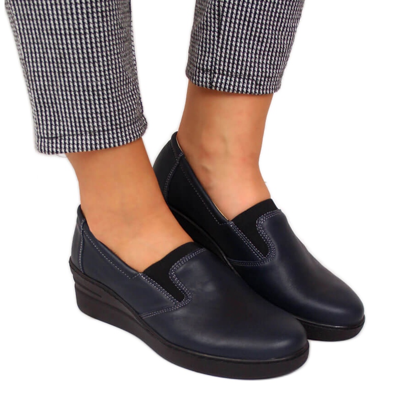 Comfortable women's leather shoes, navy blue Helios 349 Comfortable women's leather shoes, navy blue Helios 349