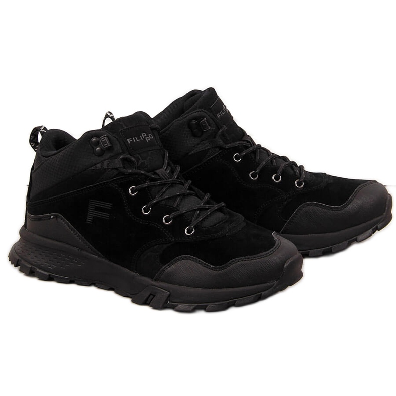 Black Filippo leather men's hiking boots
