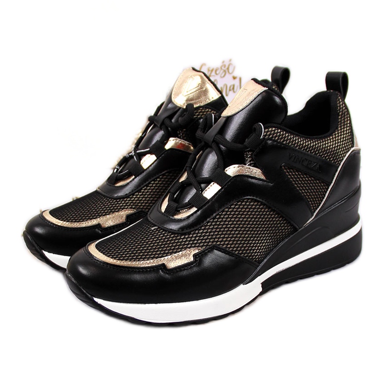 Women's black wedge sneakers Vinceza golden