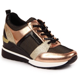 Women's black and gold wedge shoes Vinceza golden
