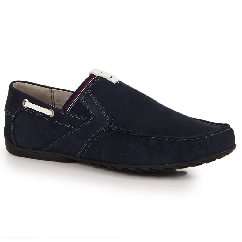 Men's leather navy blue loafers Łukbut 1800