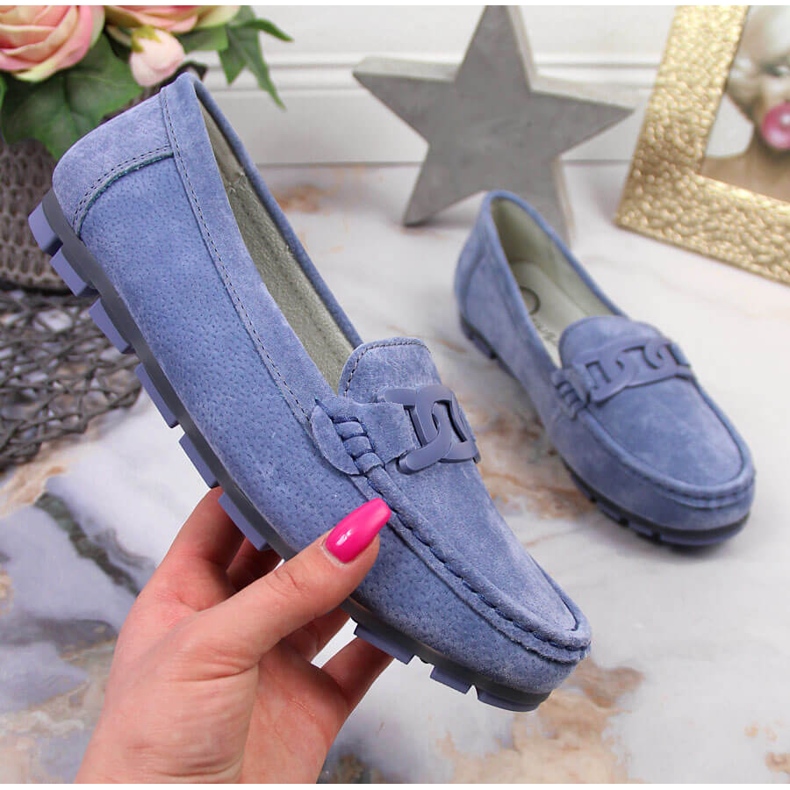Women's blue leather loafers Filippo