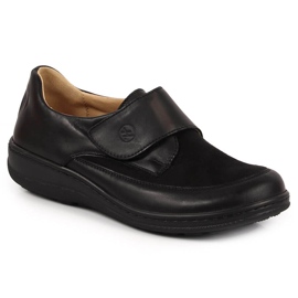 Leather women's shoes with velcro black Helios 395