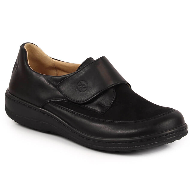 Leather women's shoes with velcro black Helios 395