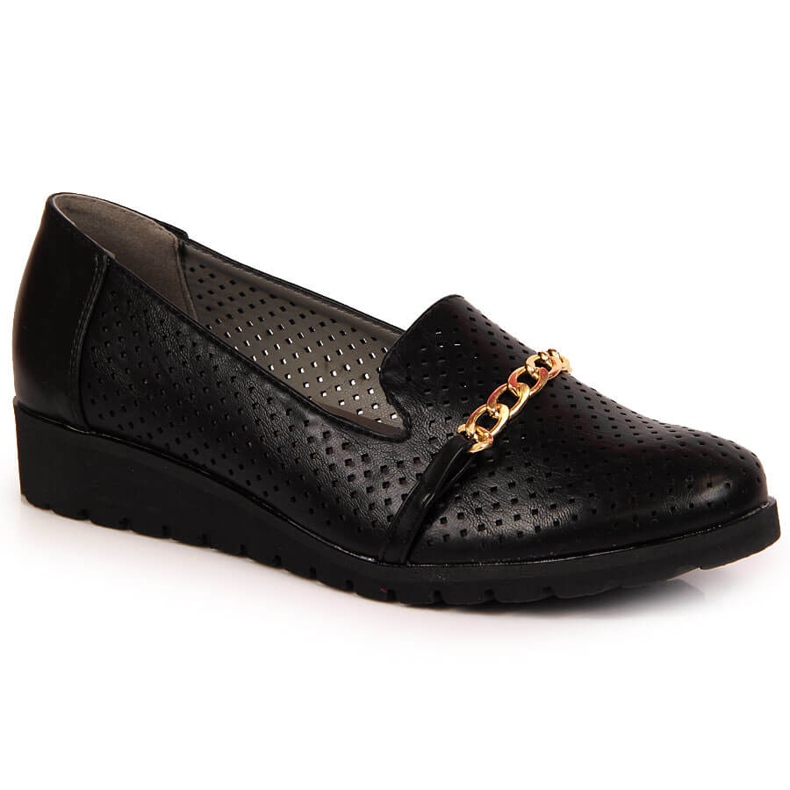 Women's openwork shoes with a chain, black Jezzi