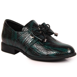 Green Jezzi lacquered women's shoes with a bow