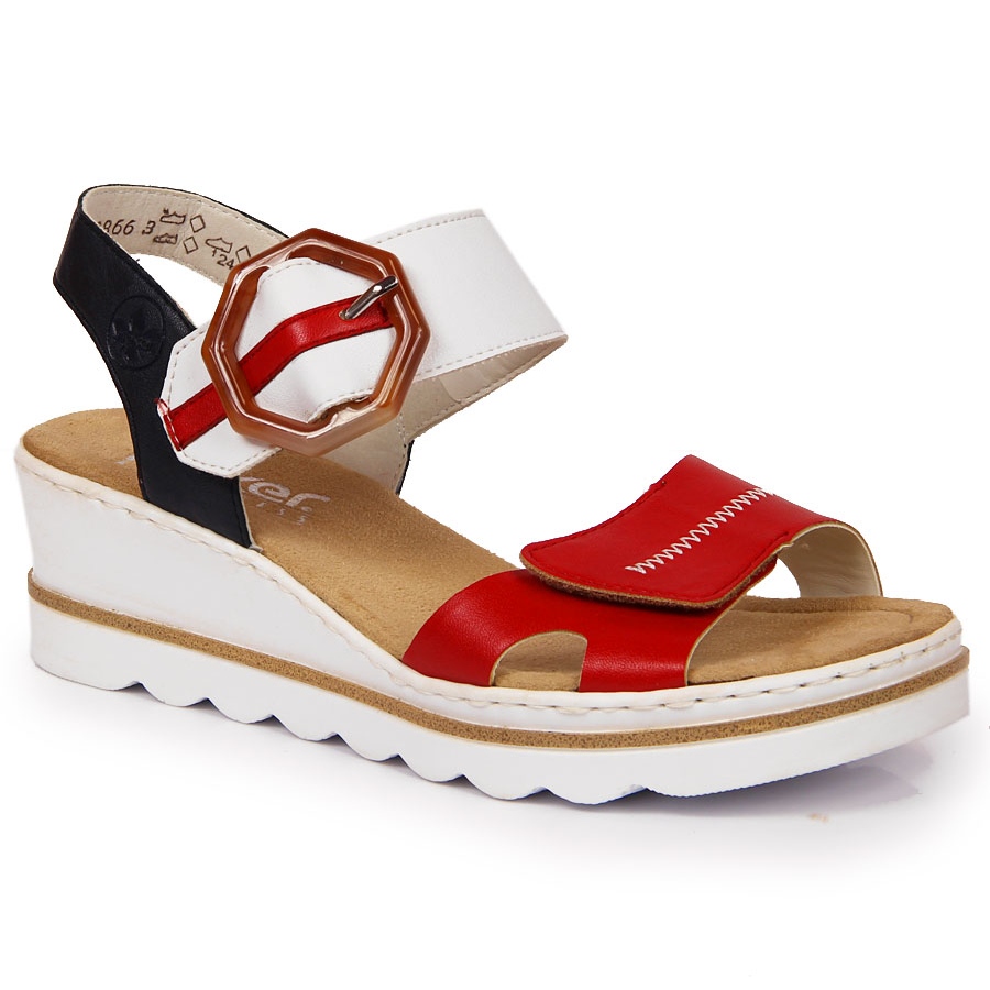 Women's wedge sandals white black red - KeeShoes