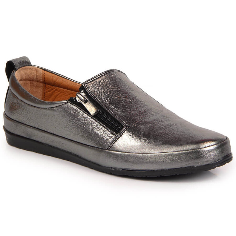T.Sokolski Women's leather shoes with a zipper, silver T. Sokolski