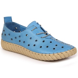 Openwork leather shoes, comfort blue Artiker