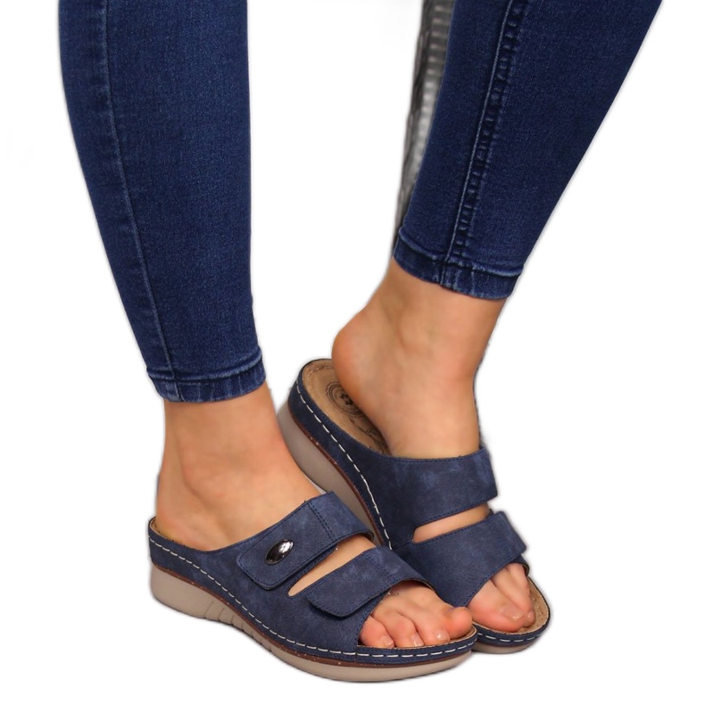 Comfortable women's navy blue eVento velcro slippers