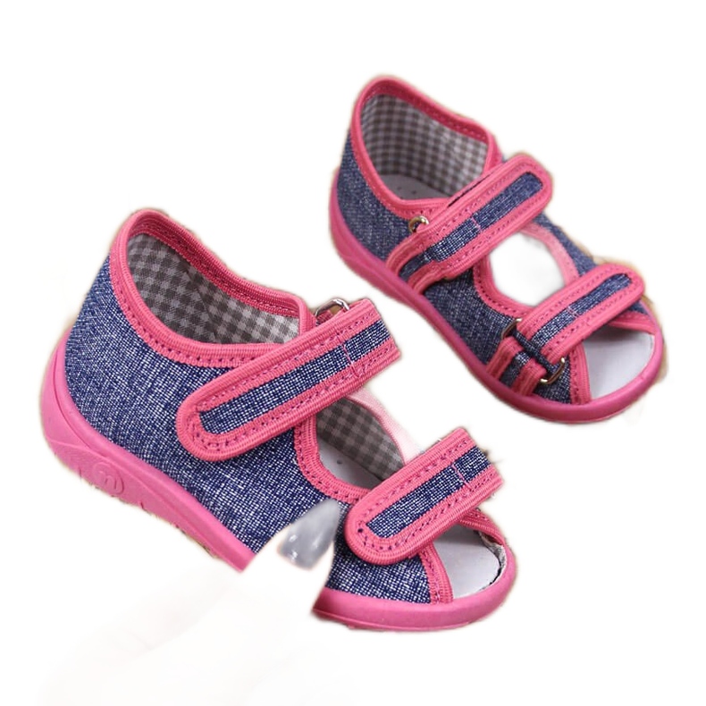 Girls' slippers, sandals, navy blue and pink Nazo