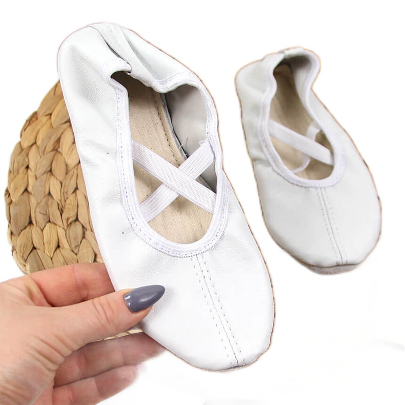 Leather ballet shoes on elastic bands, white Nazo