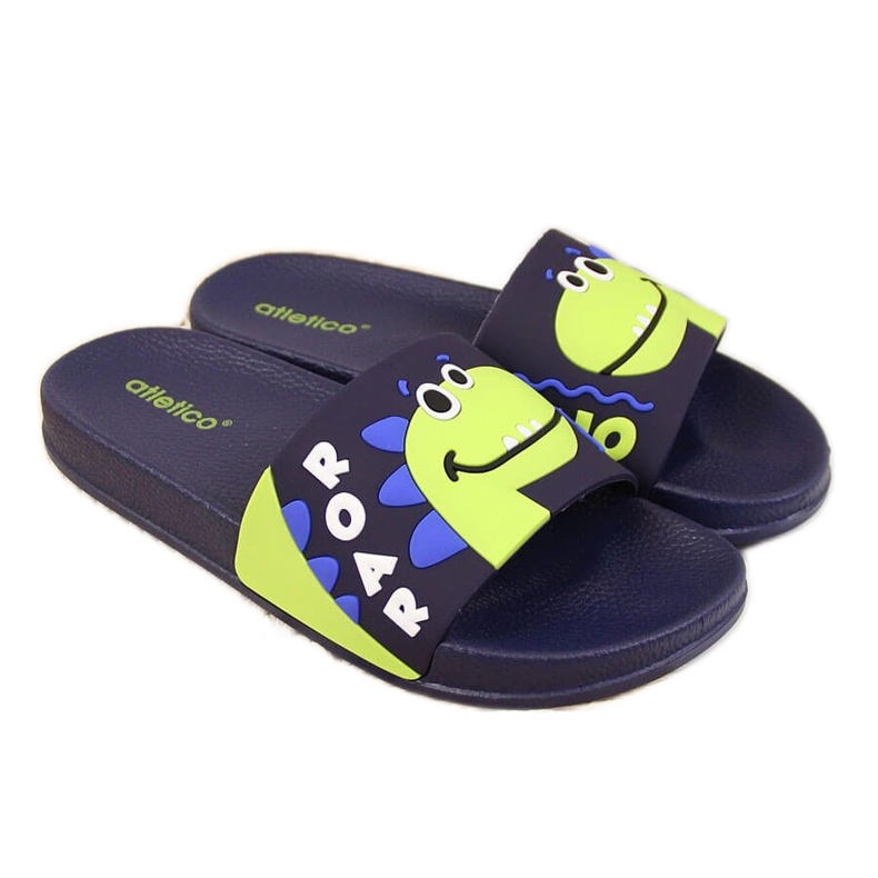 Boys' pool slippers with a dinosaur Atletico navy blue