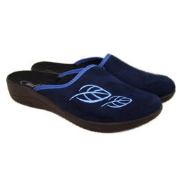 Women's home navy blue slippers with Befado leaves