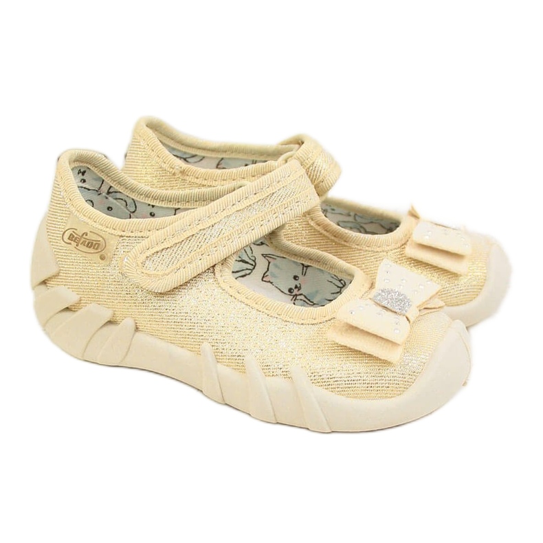 Girls' ballerinas slippers with velcro beige with a Befado bow