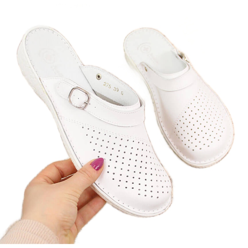 White Helios 275 sanitary leather women's slippers White Helios 275 sanitary leather women's slippers