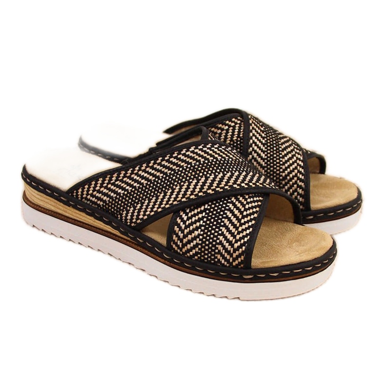 Black women's slippers on a wedge heel Rieker 679A5 beige brown