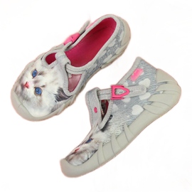 Girls' slippers for kindergarten with the kitty Befado grey