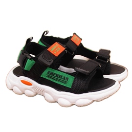 Black American Club boys' sandals with velcro green