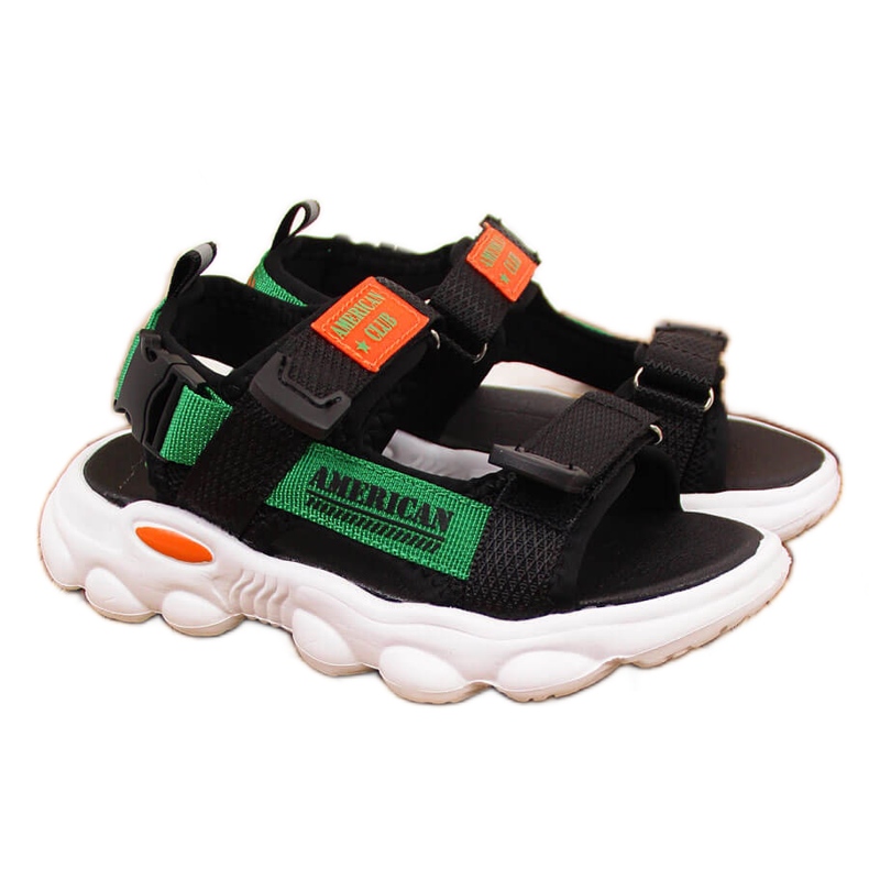 Black American Club boys' sandals with velcro green