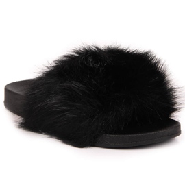Black Jezzi women's slippers with fur