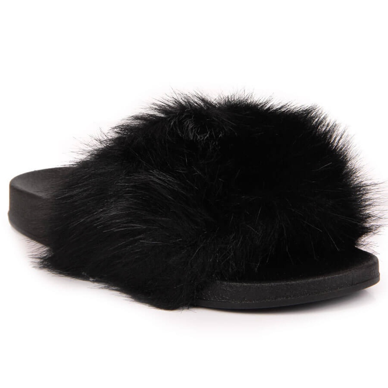 Black Jezzi women's slippers with fur